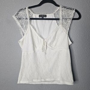 Vtg Almost Famous Ivory Babydoll Lace Top Womens XL Y2K Coquette Cottagecore Bow